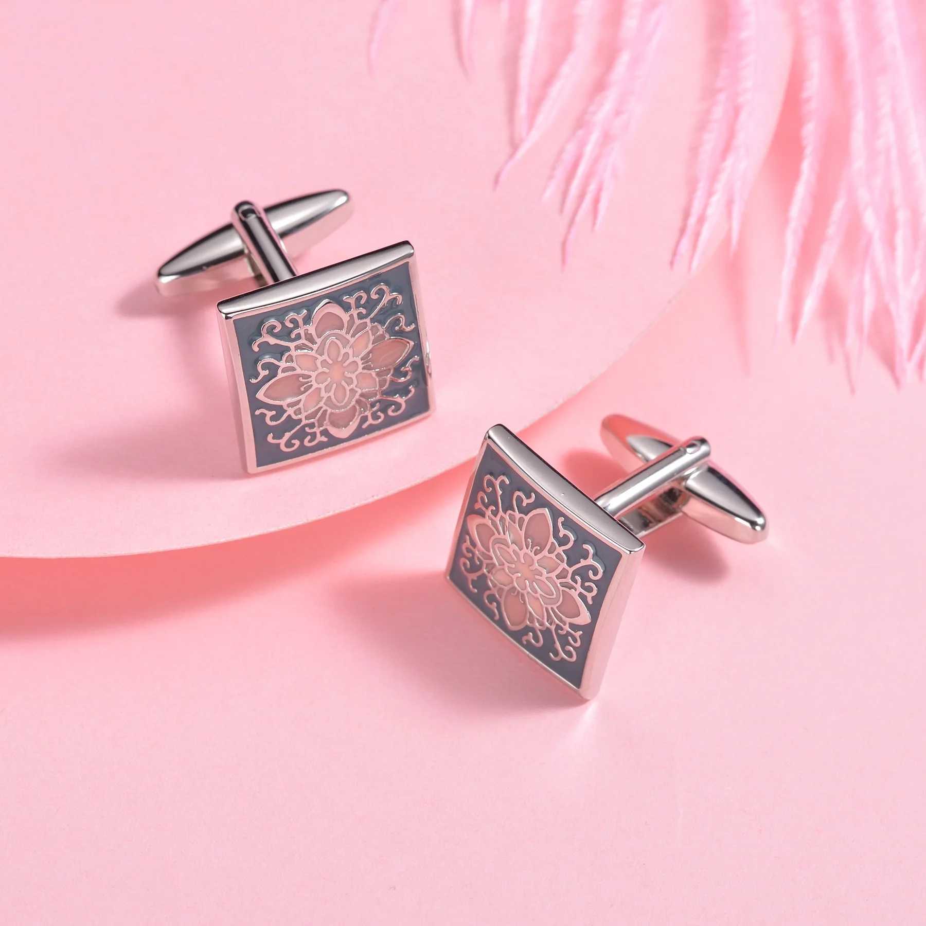 New Top Quality Copper Enamel Technology Retro Pattern Rectangle Cufflinks Fashion Mens French Shirt Cufflinks Wedding Jewelry W250606