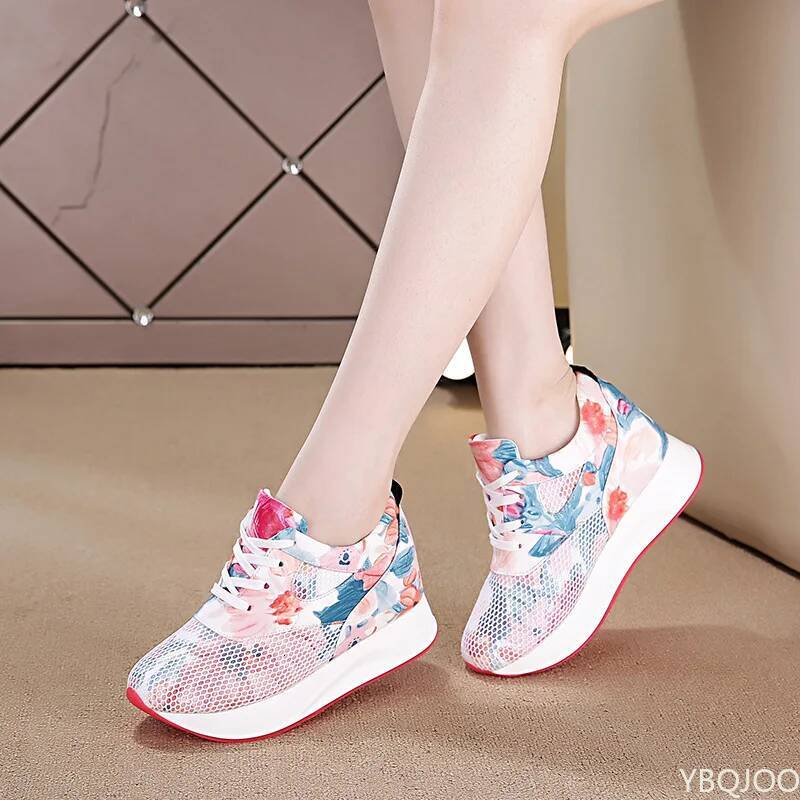 Ddmyoutdoor Women Internal Increase Sneakers Spring Wedges Ladies Casual Sports Little White Shoe Summer Mesh Thick Sole Vulcanized Outdoor Shoes