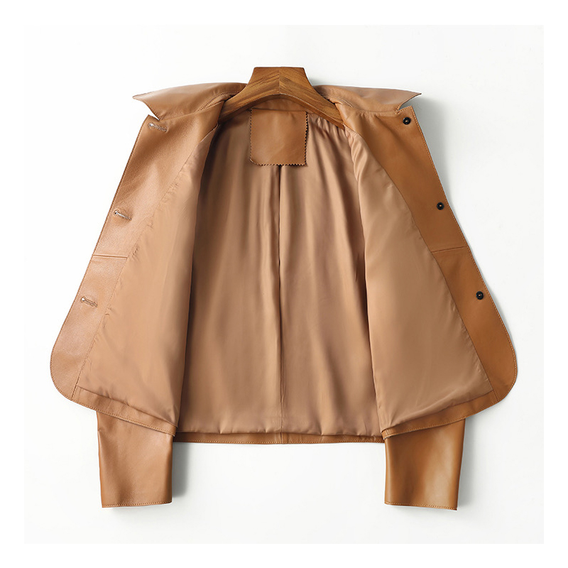 Loose black leather jacket, women's high-end retro casual motorcycle suit, leather jacket