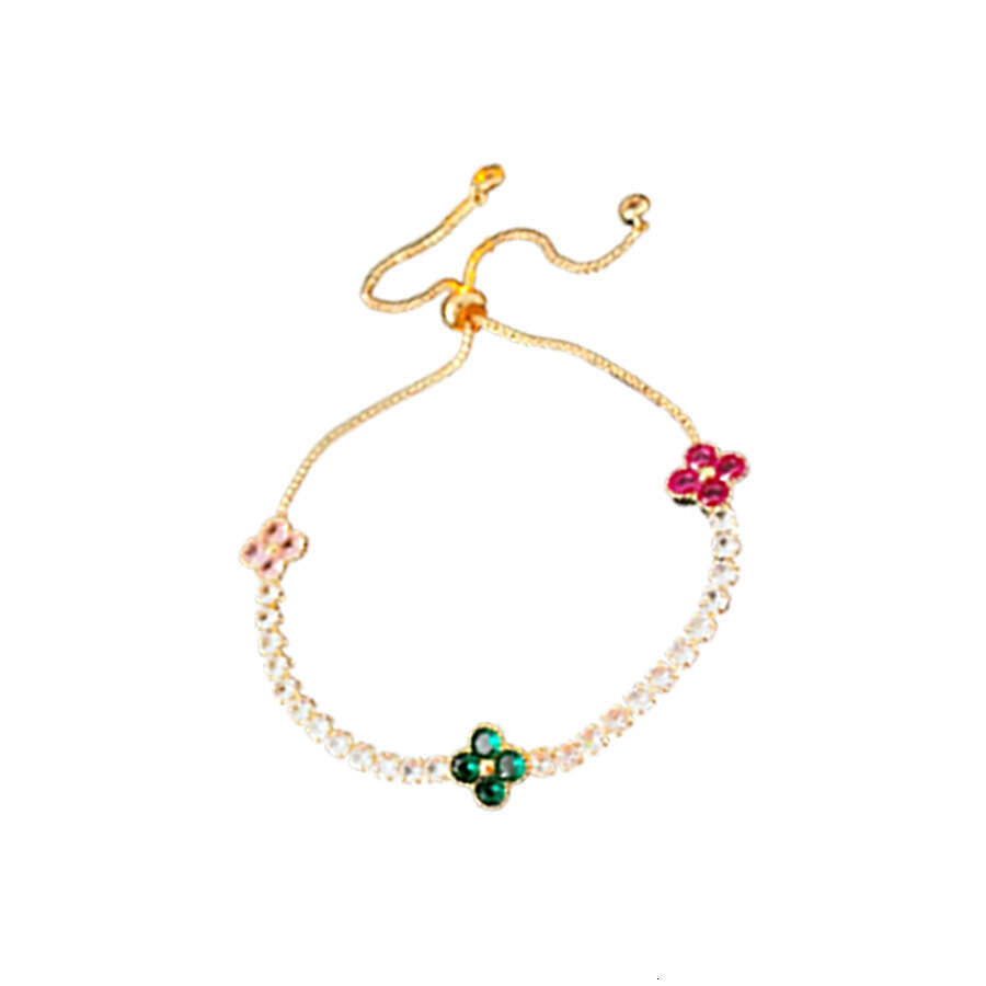 Luxury jewelry designer bracelet 4-leaf clover Zircon Flower Pull-Open Versatile Exquisite Bracelet 2025 Ins Fashion High-End Sense Jewelry