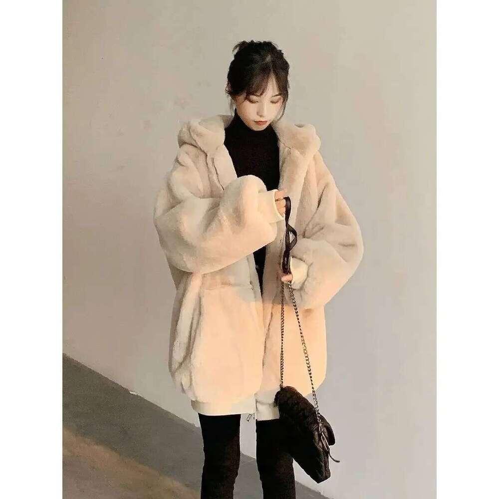 Women Thick Faux Jacket Colorblock Autumn Winter Maxi Coat Hooded Warm Belt Fur Parkas Bontjas Furry Outerwear