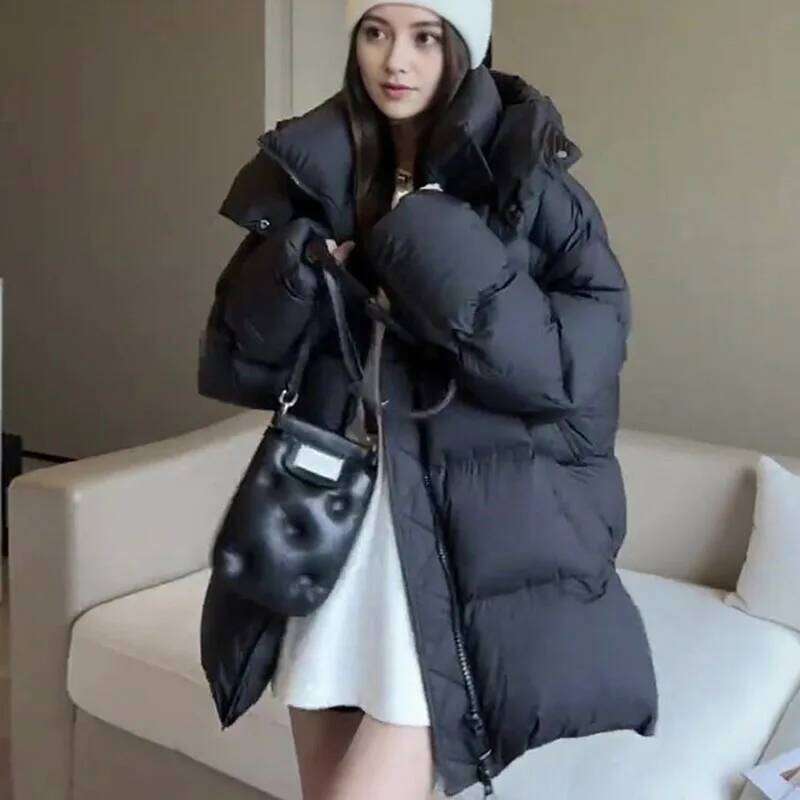 Women Cotton Coat 2025 Winter New Fashion Warm Hooded Solid Color Thickenin Elegance Down Cotton-Padded Jacket H145