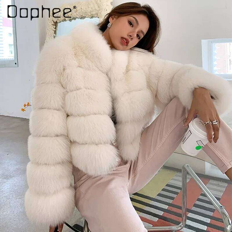 High-end Temperament Plush Women Fashion Imitation Fox Short Integrated Jacket Trend Hot Girl Faux Fur Coat