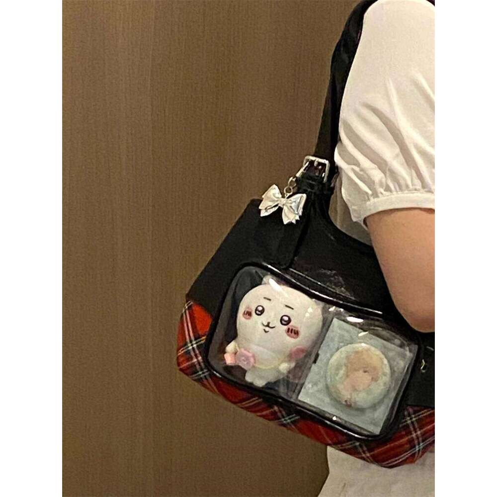 Classic Academy Style Ins Black And Red Plaid Transparent Pain Small Capacity 10Cm Baby Daily Commuter Shoulder Bag