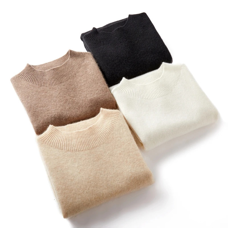 Pure Wool Sleeveless Mock Neck Sweater Womens Solid Color Knitting Basic Top Pullover Cashmere Clothes 250530