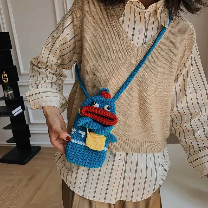 Kawaii Crossbody Bag Handmade Knit Handbag Women Girls Phone Bags Cartoon Sausage Mouth Small Messenger Bag Coin Purse M250606