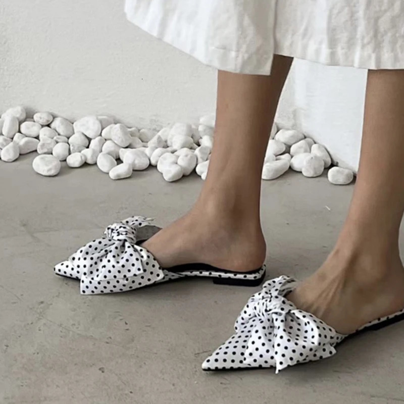 Summer Concise Pointed Toe Women Slippers Fashion Butterfly-knot Flats Party Mules Slide Shoes 250605