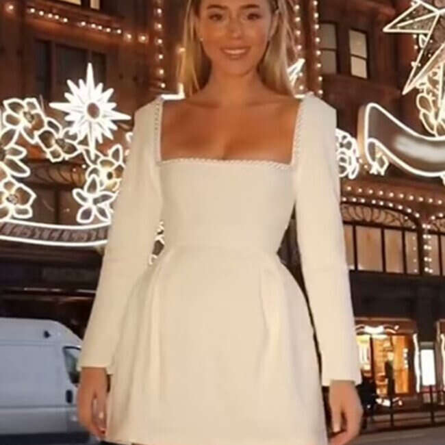 Women's Winter New Style Square Neck Beaded Waist-Cinching Short A-Line Dress B5