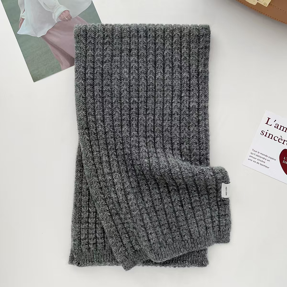 T894 new Japanese and Korean simple pure color series including wool knitted scarf men and women autumn and winter all-match atmosphere scarf