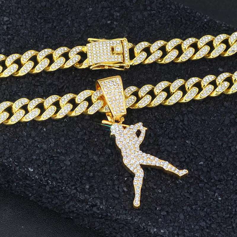Custom Mens Baseball Star Pendant Street Hip Hop Full Diamond Cuban Chain Necklace