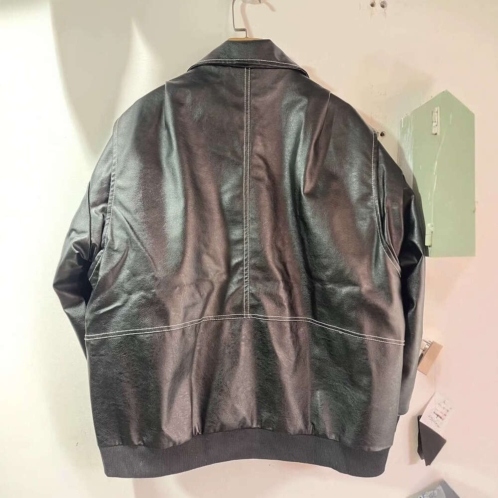 Women's Autumn Winter Casual PU Jacket Motorcycle Style Loose Leather Coat B5