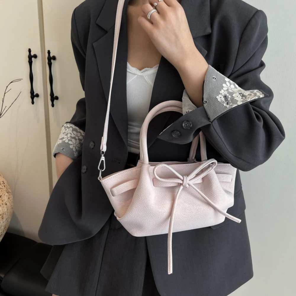 Delicate Lychee Pattern Bow Handbags for Ladies Womens Korean Soft Casual Buckle Crossbody Bag Daily Commute Shoulder Bags 250605