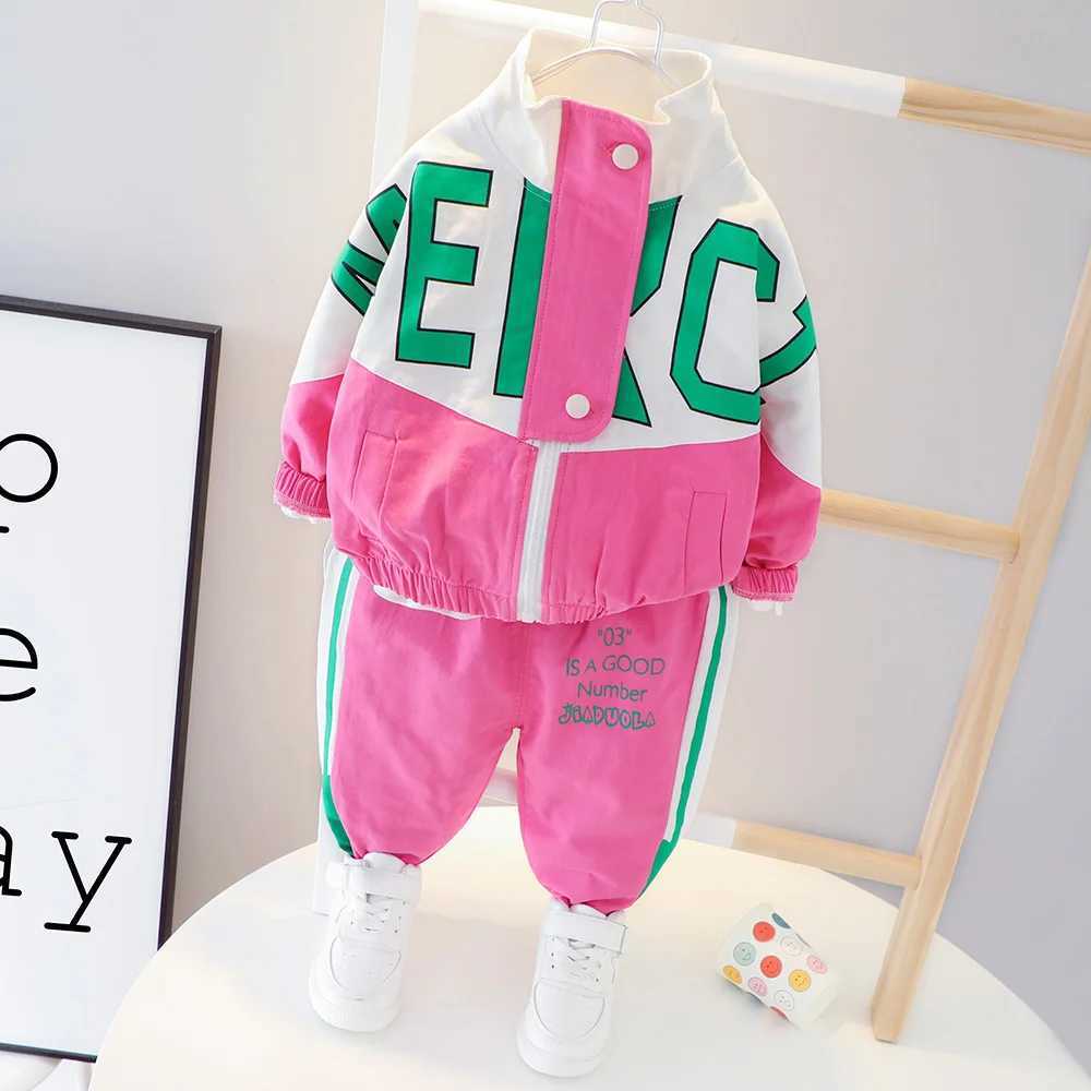 New Spring Autumn Baby Boy Girl Clothes Suit Children Casual Letter Jacket Pants 2Pcs/Set Toddler Cotton Costume Kids Tracksuits R250606