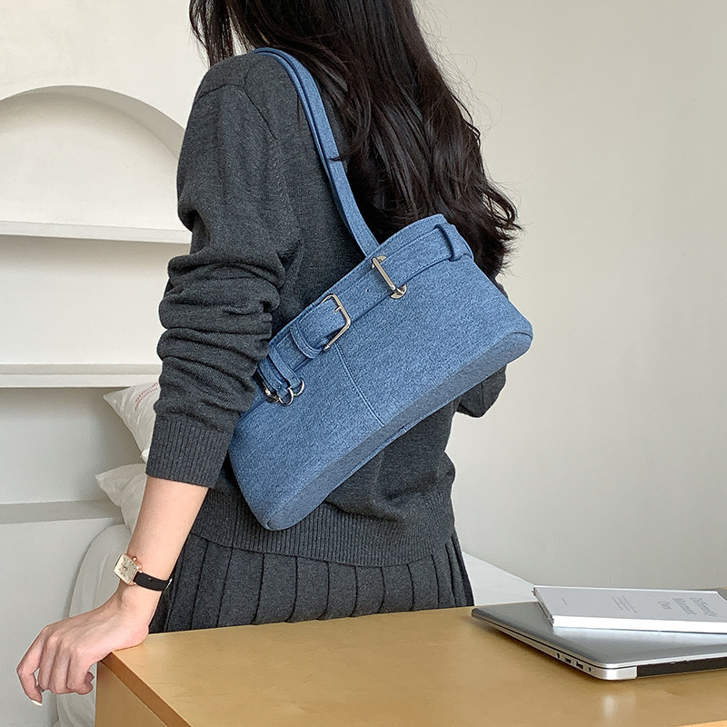 High Quality New Style 2025 New Style Retro Blue Commuter Denim Bag for Women Niche Versatile Cross-border Retro Fashion Shoulder Bag New Free Deliver