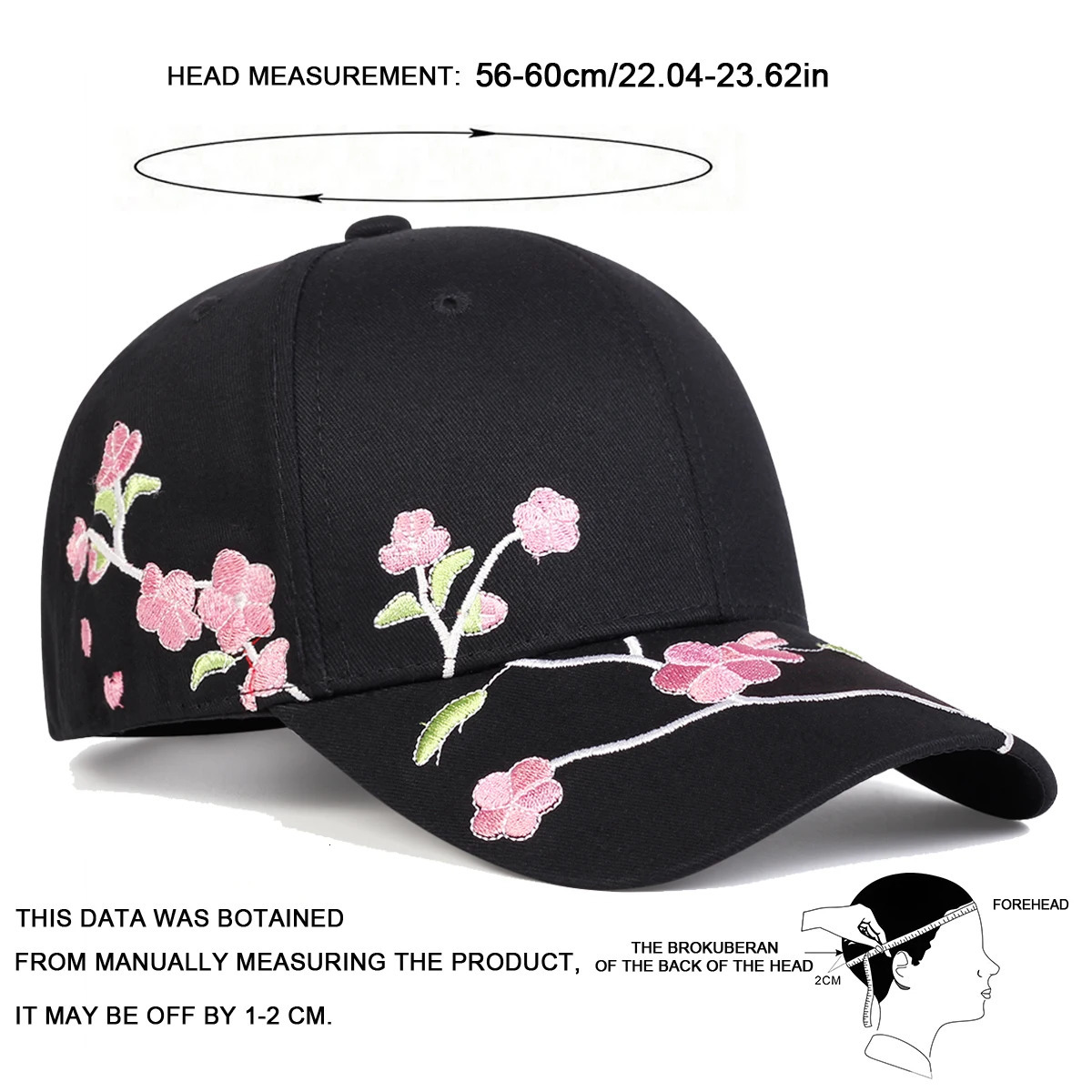1piece Unisex Peach Blossom Embroidery Baseball Cap Outdoor Adjustable Sunscreen Leisure Hat Spring Autumn Travel Vacation 250604
