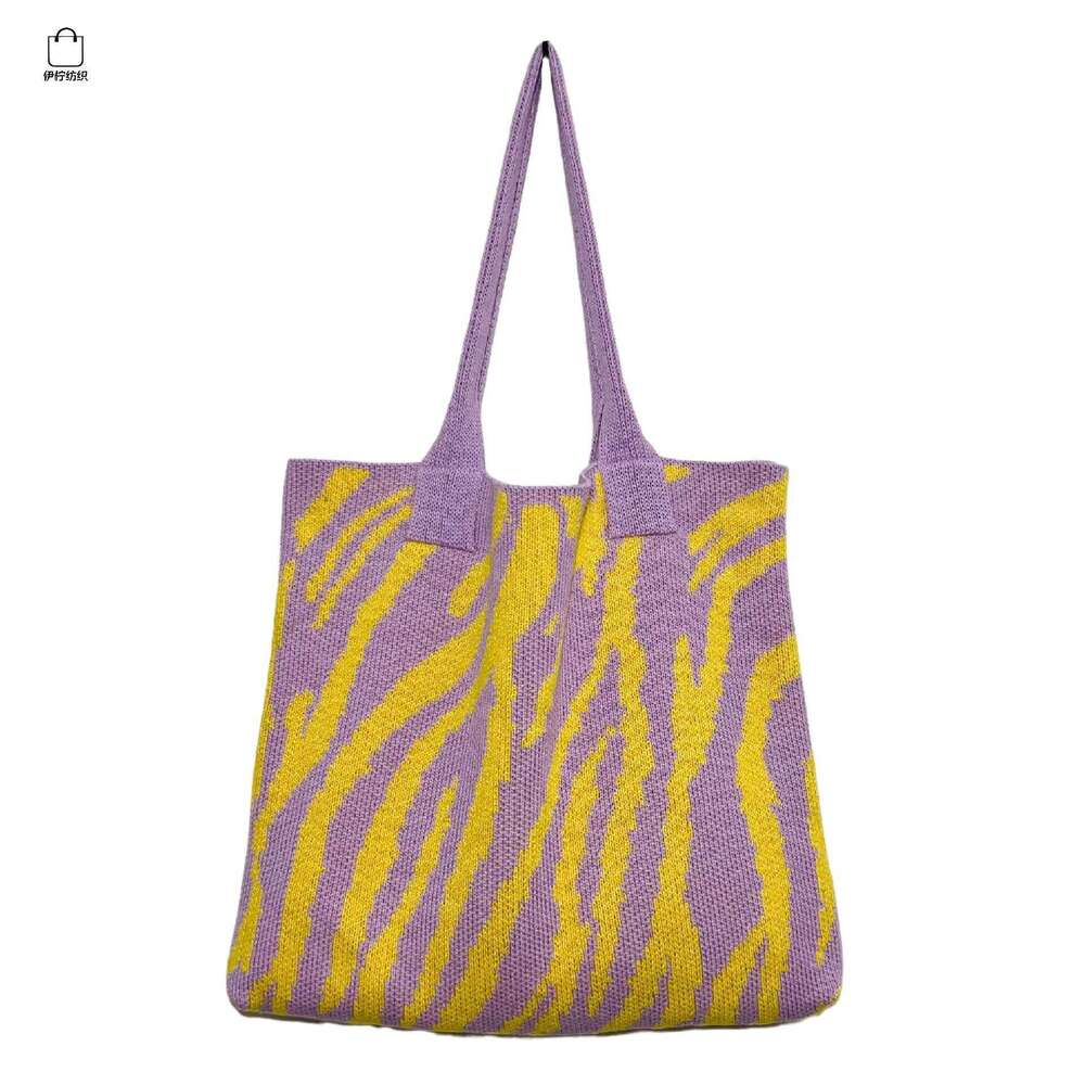 Zebra Pattern Knitted For Women Spring Summer New Large Capacity Shoulder Fashion Korean Style Niche Handbag Underarm Bag B5