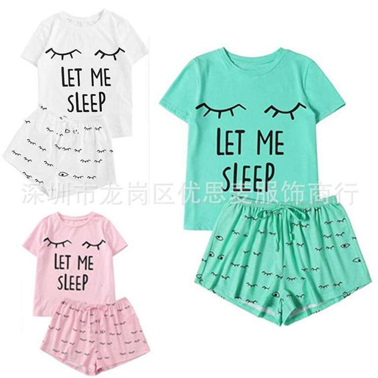 Short Sleeve T-Shirt LET ME Sleep Personality Fashion Homewear Set B5