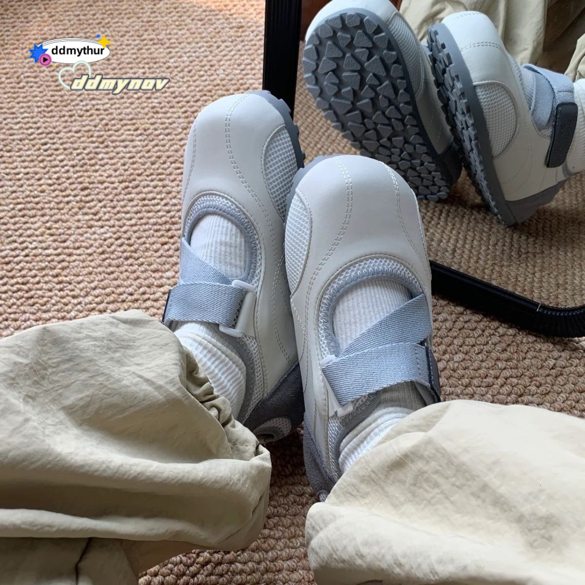 2025 Summer New Ugly Cute Shoes Women's Velcro Mary Jane Shoes Women's Flat Bottom Versatile Casual Shoes Puff Single Shoes ddmynov