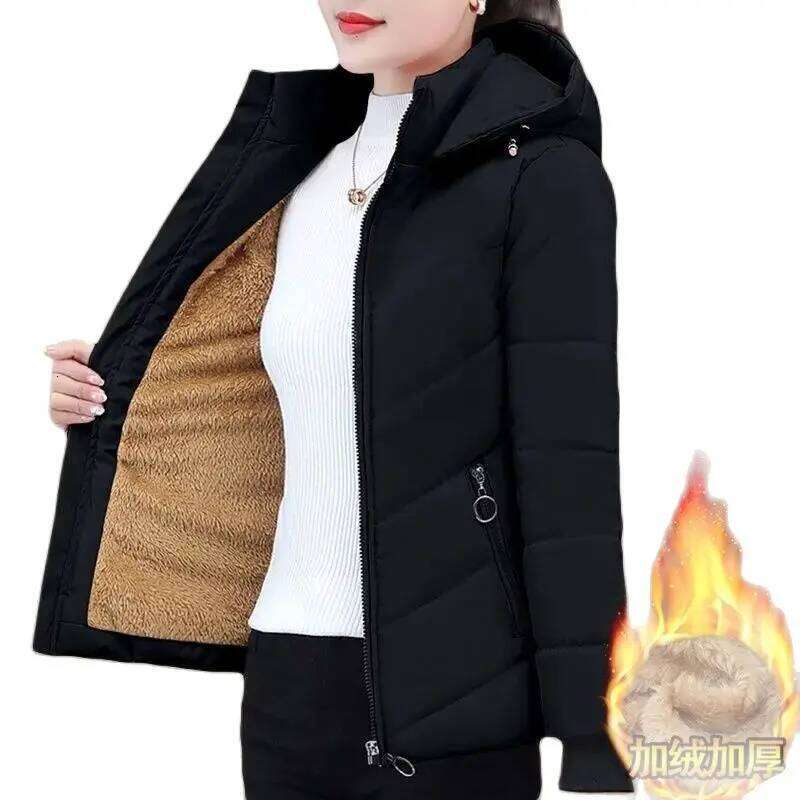 2025 New Women Add Veet Cotton Jacket Female Winter Fleece Warm Hood Fashion Ladies Down Padded Jackets M- 5XL Coat
