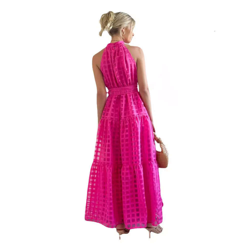 Summer New Casual High-End Sleeveless Waist-Cinching Flared Gentle Style Women's Long Dress B5