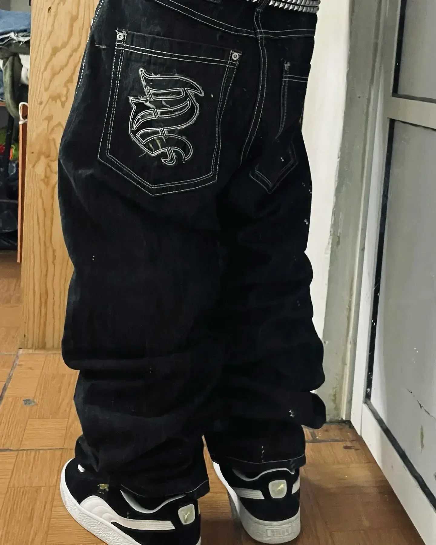 Y2K American Trendy Jeans Retro Gothic Graphic Embroidery Loose mens Jeans Harajuku Hip Hop Street Wide Leg Jean Pants Z250605