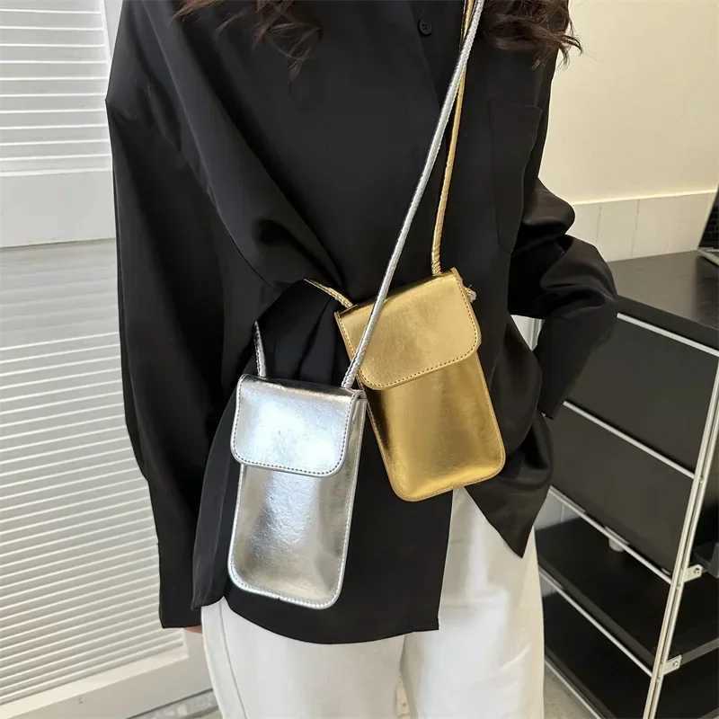 Fashion Shoulder Crossbody Bag for Women Silver Gold PU Leather Mini Portable Lipstick Messenger Bag Mobile Phone Bag Wallets M250606