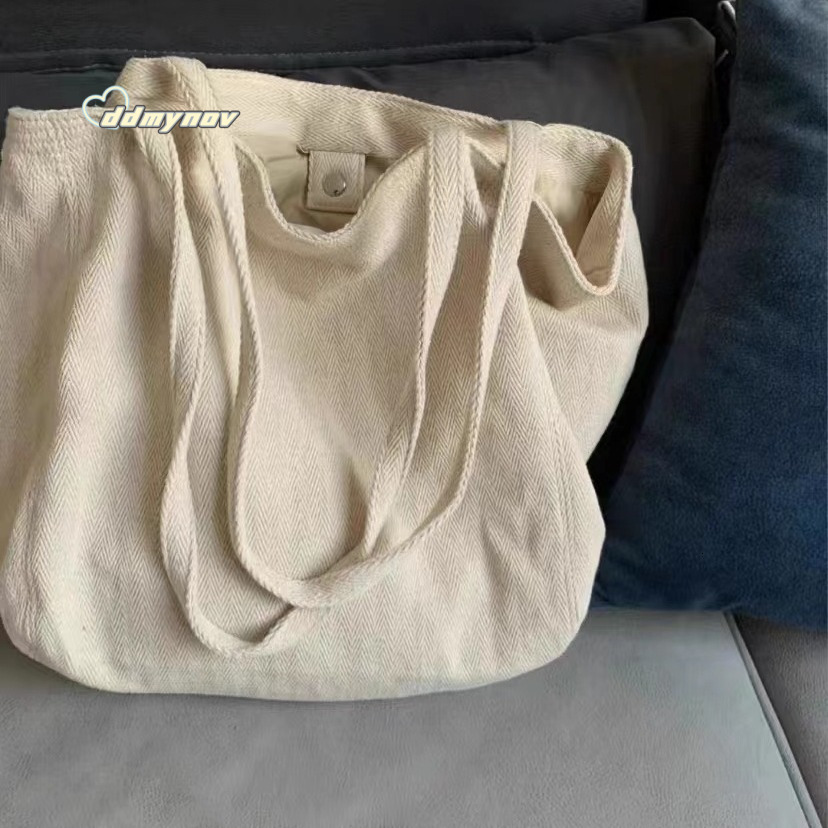 Large Capacity Korean Style for Women, Twill Canvas Commuter Shoulder Tote Casual Bag, Simple Lazy Shopping Bag Trend ddmynov