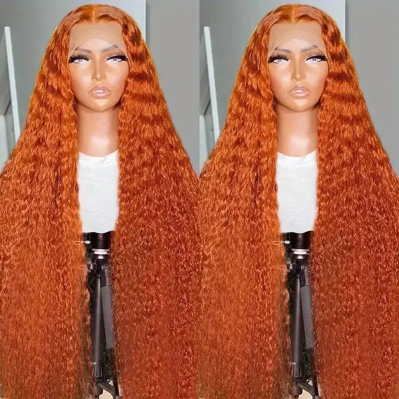 30 Inch Ginger Orange Kinky Curly 13x4 Lace Frontal Wigs For Women Transparent Lace Front Human Hair Wig 4X4 Curly Deep Wave Wig Synthetic