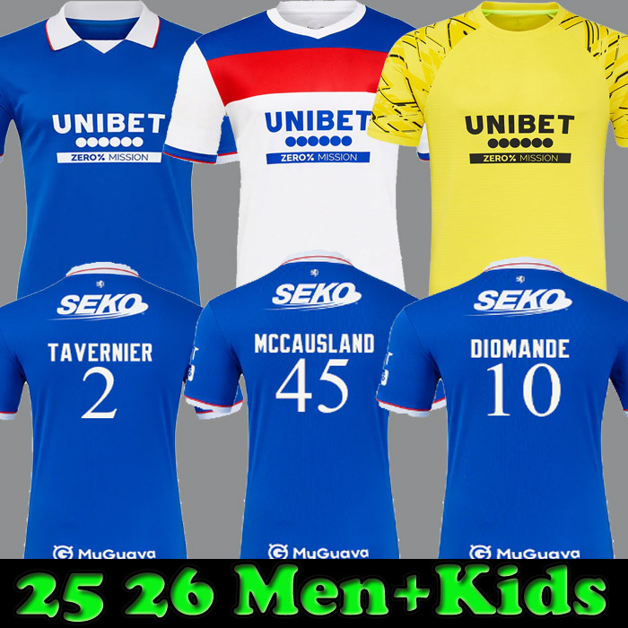 25 26 Glasgow Soccer Jerseys RanGersS Football Shirts 2025 2026 TAVERNIER Ridvan Dessers Diomande Cerny Igamane Danilo McCausland Men Kids Home Goalkeeper Kits