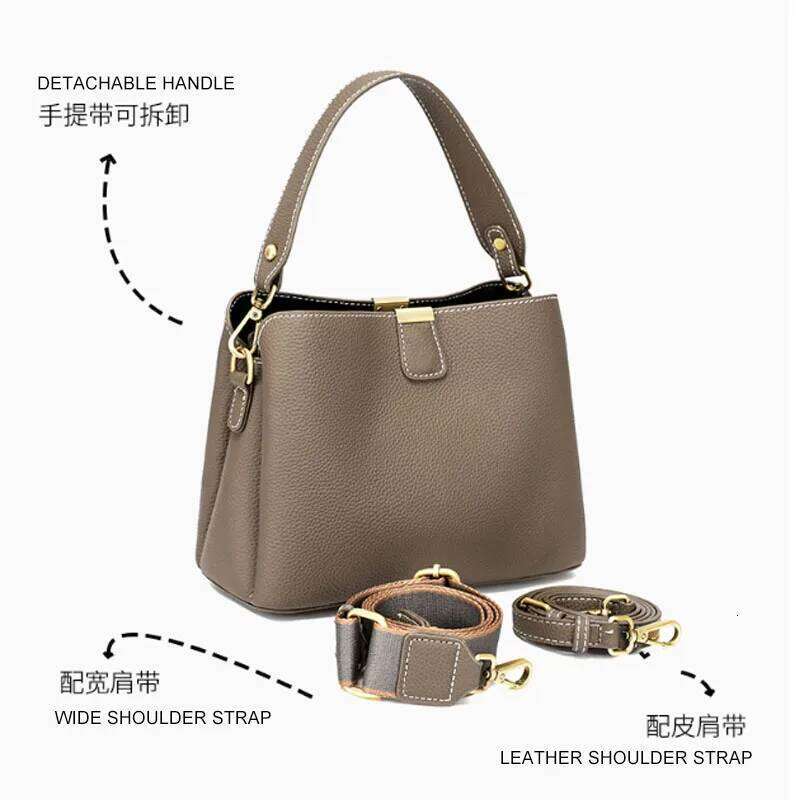 Retro Bucket Women's Fashionable Handbag Large Capacity New Single Shoulder Crossbody Bag Soft Leather Multi-Color Wallet 2025/06/06