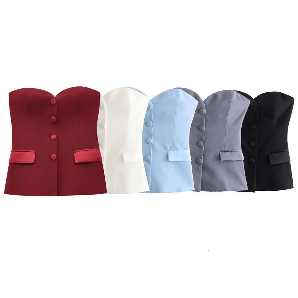 Women's Spring New Sexy 4-Color Tight Single-Breasted Tube Top Vest + Short Skirt Set B5