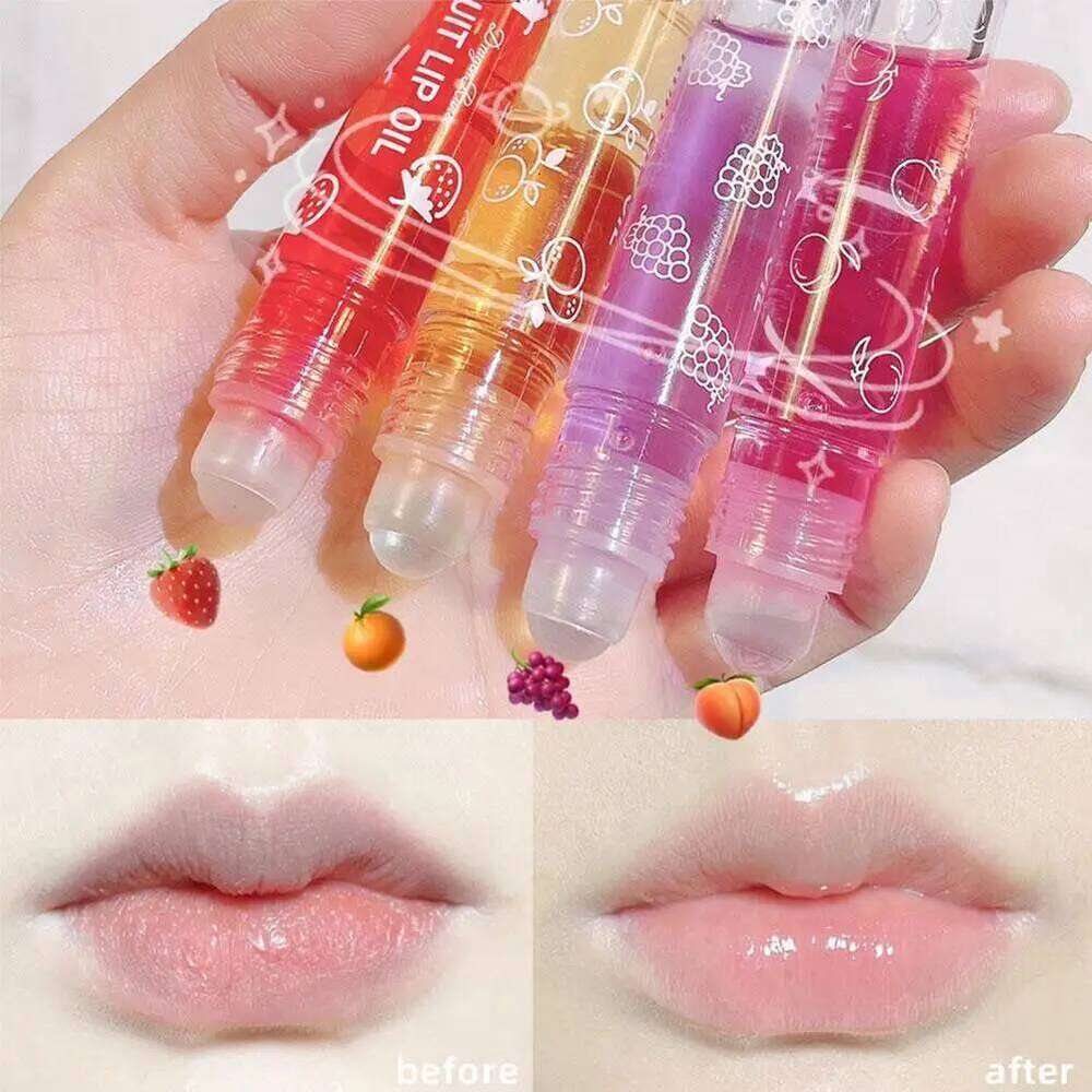free shipping 6 Colors Roll-on Fruit Lip Balm Lip Oil Lip Moisturizing Mirror Primer Lip Lipstick Hydrating random Gloss Transparent
