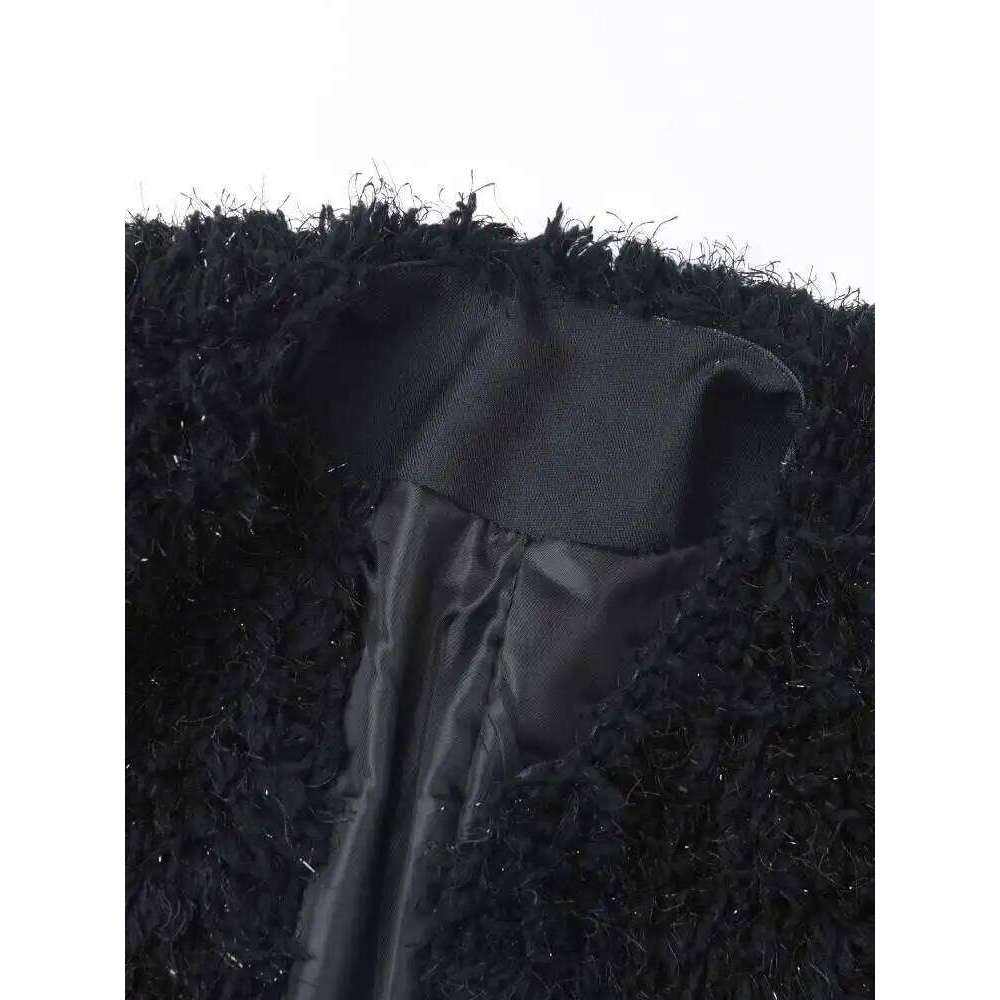 EAM Black Big Size Thick Warm Faux Fur Jacket New O-neck Long Sleeve Women Coat Fashion Tide Spring Autumn 2025 CPG1034