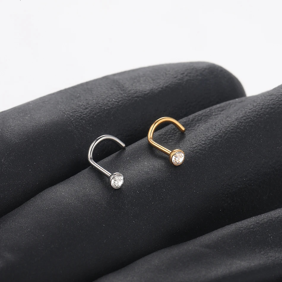 10Pcs/lot G23 Nose Studs Piercing Crystal Nose Screw Flat CZ Nostril Earrings Piercing Nariz Jewelry Nose Rings 20G 18G 250605