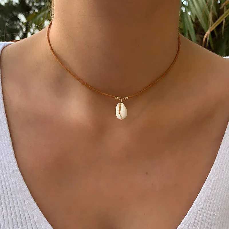 New Boho Summer Jewelry Rope Chain Shell Beads Pendant Necklace For Women Party Wedding Valentines Gift X0164 Y250605
