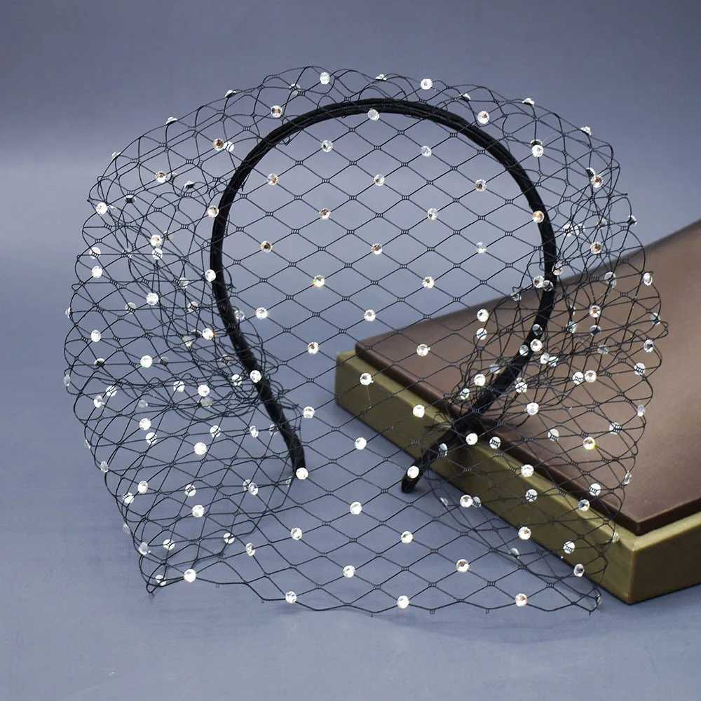 Bride Crystal Veil Hair Fish Net Headpiece Encrypted With Diamond Mesh Head Hoop Bridal Ball Party Accessories Z250605