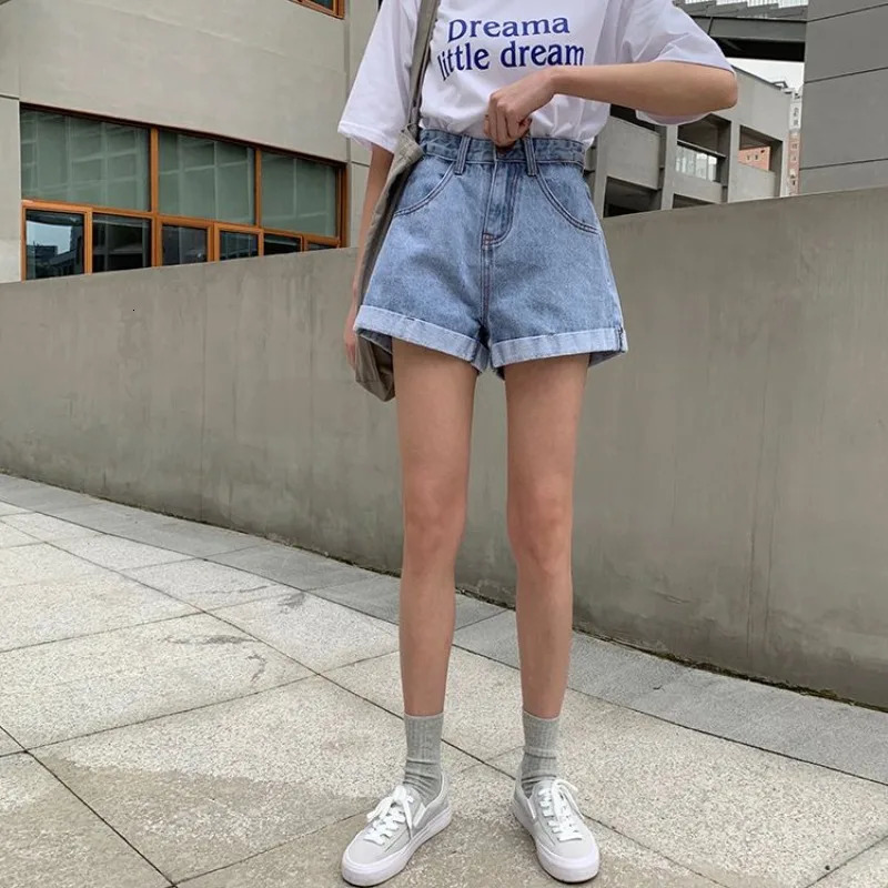 Womens Denim Shorts Wide With Belt High Waist Female Short Jeans Pants Trend In Offer Aesthetic Elasticty Outfits 250529
