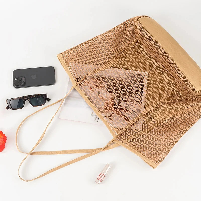 Women Swimming Beach Mesh Bag Ladies Shoulder Largecapacity Travel Portable Storage Multifunction Handbag 250605