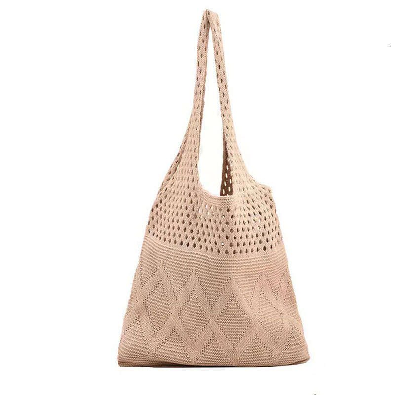 Knitted For Women, Lazy Style Single Shoulder Artistic Tote Fabric Casual Underarm Bag, Handheld Hollow Woven Bag B5