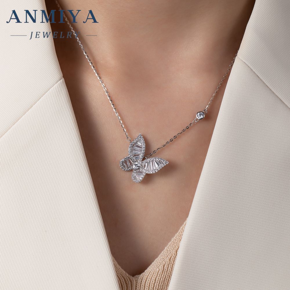Butterfly Necklace 925 Sterling Silver Cubic Zirconia Dainty White Gold Plated
