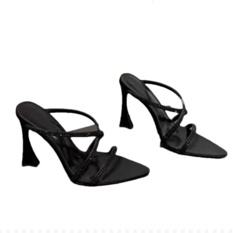 Crystal High Heels Slippers Pointed Toe Women Sandals Mules Shoes Summer Trend Dress Pumps Sandalias Mujer 250605