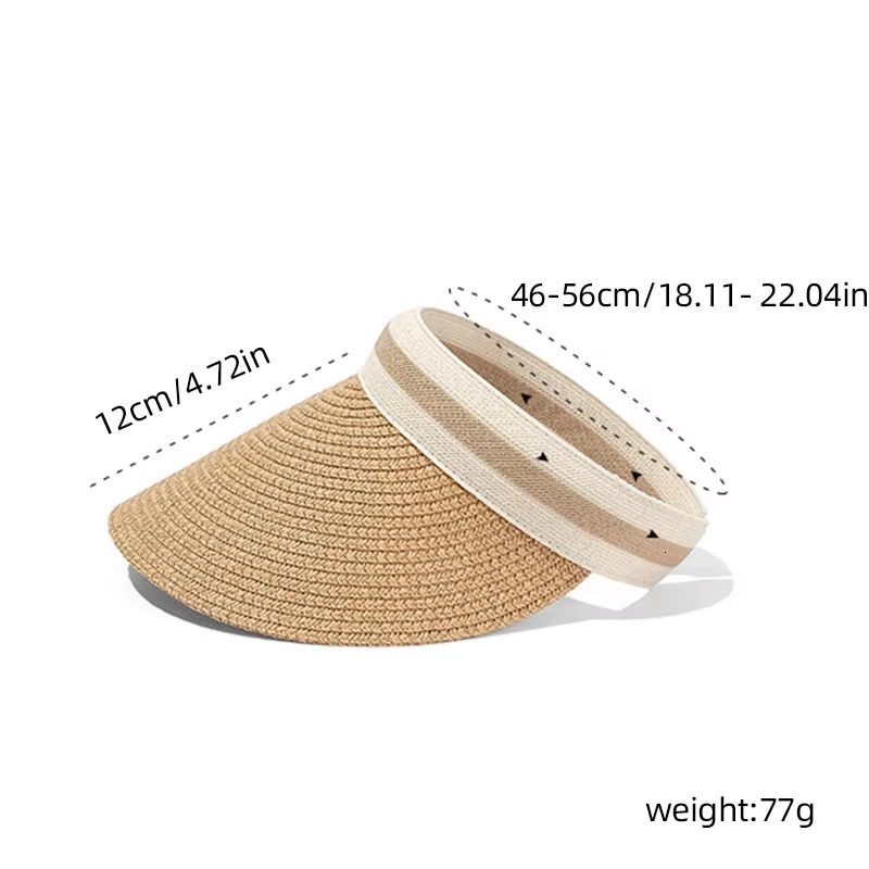 2025 Summer Empty Top Sun Hat Anti Uv Female Outdoor Visor Cap Casual Shade Hat Straw Wide Large Brim Beach Sunhat Lady 250603