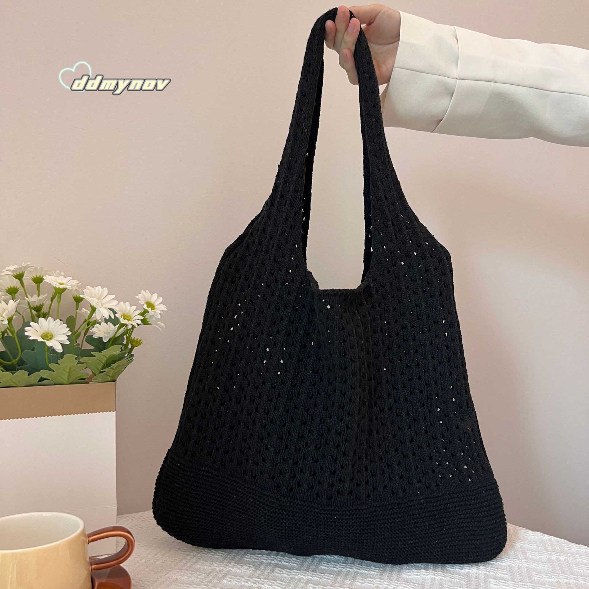 New Knitted Handwoven Tote Shoulder Women's Yarn Handbag Shopping Bag ddmynov