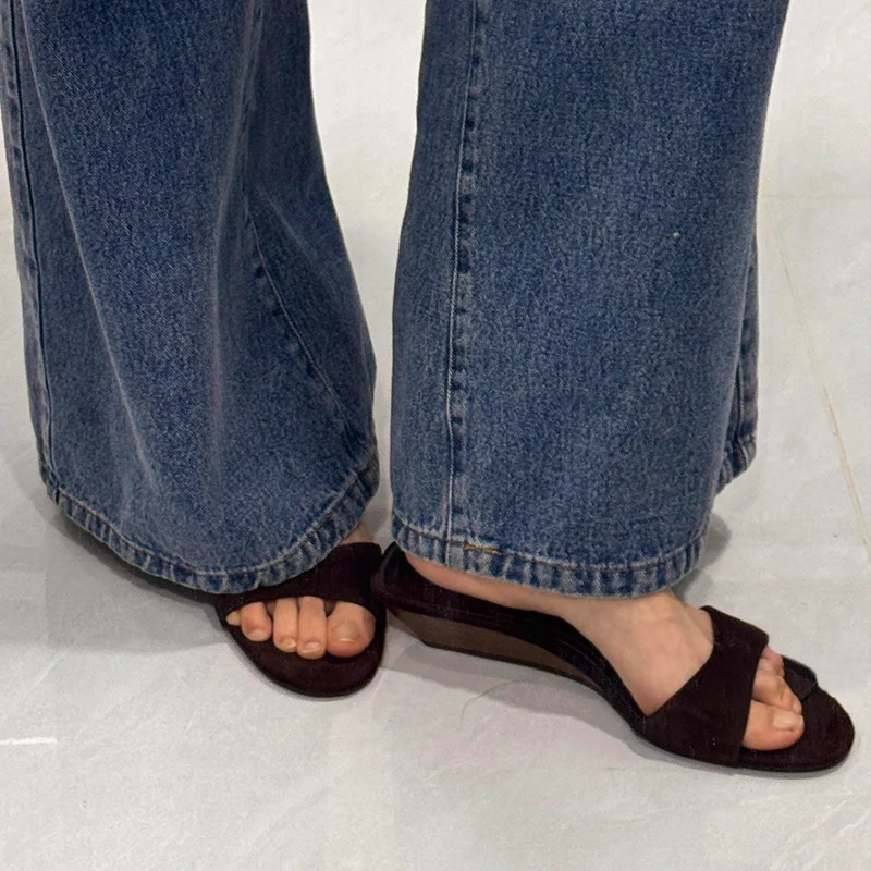 Summer Womens Fashion Open Toe Slippers Elegant Wedges Heel Slides Ladies Evening Party Shoes 250605