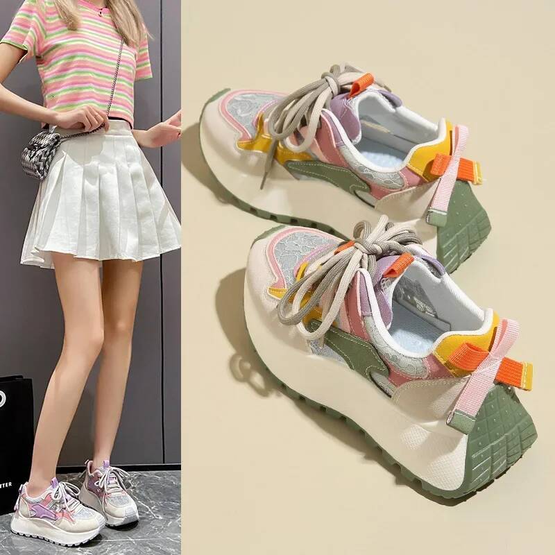 Ddmyoutdoor Sneakers Women S Platform Sports Leisure Lace Up Vulcanize For Outdoor Casual Running Walking Shoes Outdoor Shoes