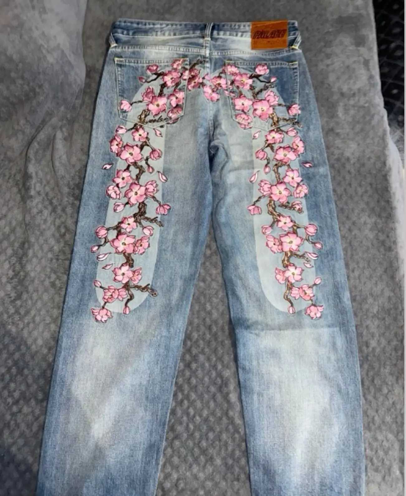 Vintage Best Seller Sakura Embroidery Graphic Jeans Men Y2k Harajuku Hip Hop Casual Baggy Pants Wide Trousers Goth Streetwear Z250605