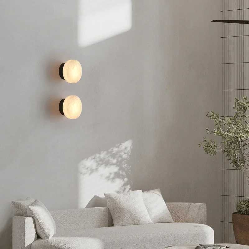 Modern Marble Wall Lamp LED Small Lamp for Bedroom Bedside Living Room Hotel Indoor Decor Simple Hallway Round Sconce Lamp Z250605