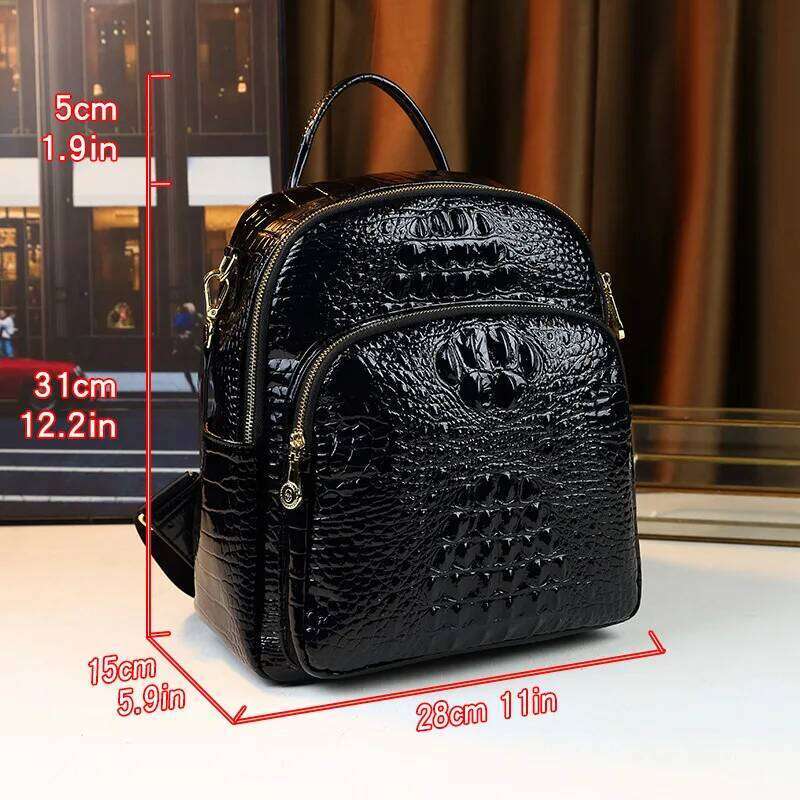 2025 Crocodile Pattern Leather Women Large Capacity Schoolbag Casual Shoulder Travel Commuting Backpacks