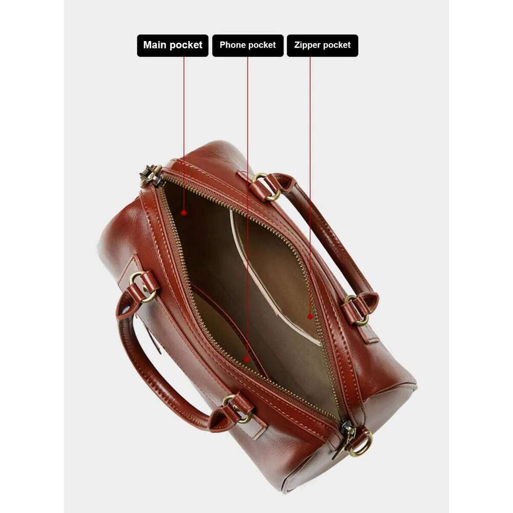 New Genuine Leather Boston Pillow Bag, Fashionable Casual Handbag, Cowhide Single Shoulder Crossbody Women's Bag 2025/06/06