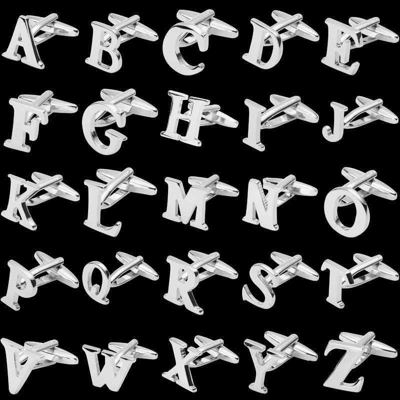 Mens Shirt Cufflinks High Quality A-Z 26 Letter Silvery Business For Gentlemen French Cuff Links Hand Engraving Jewelry W250606